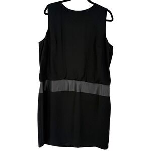 Lauren Ralph Lauren Sleeveless Black Sheath Dress Faux Leather Trim‎ Size 18